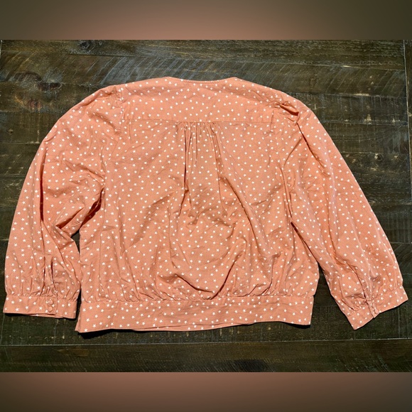 Madewell Coral White Star Wrap Top Side Tie Top Blouse Sz L Fall Fashion Vibes - Picture 9 of 15